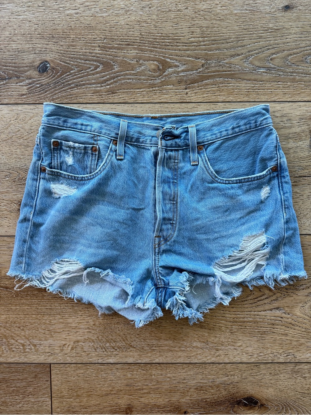 Levi’s 501 Distressed High-Rise Denim Cutoff Shorts